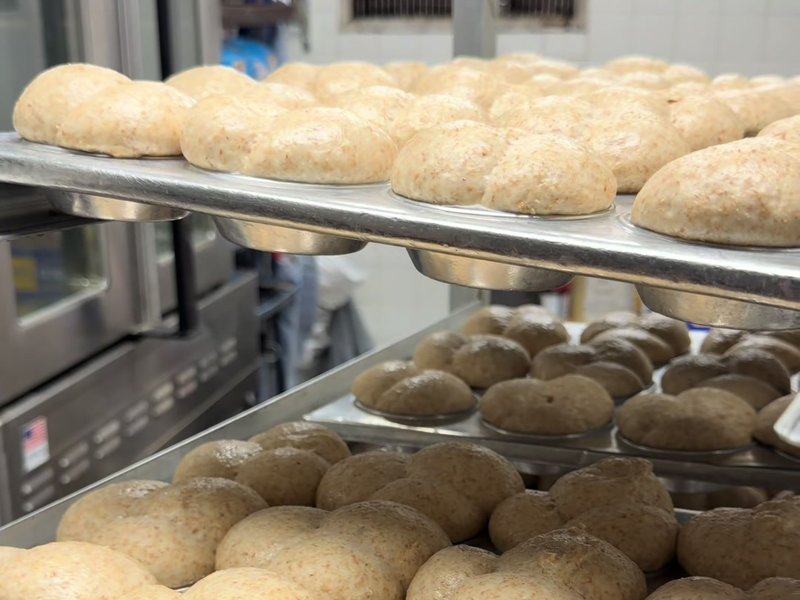 Trays of fresh-baked homemade rolls
